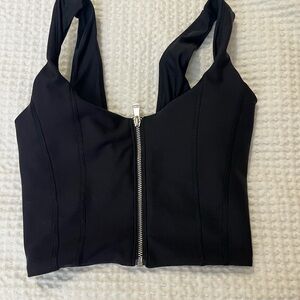 Black Front-Zip Women's Bodysuit Top